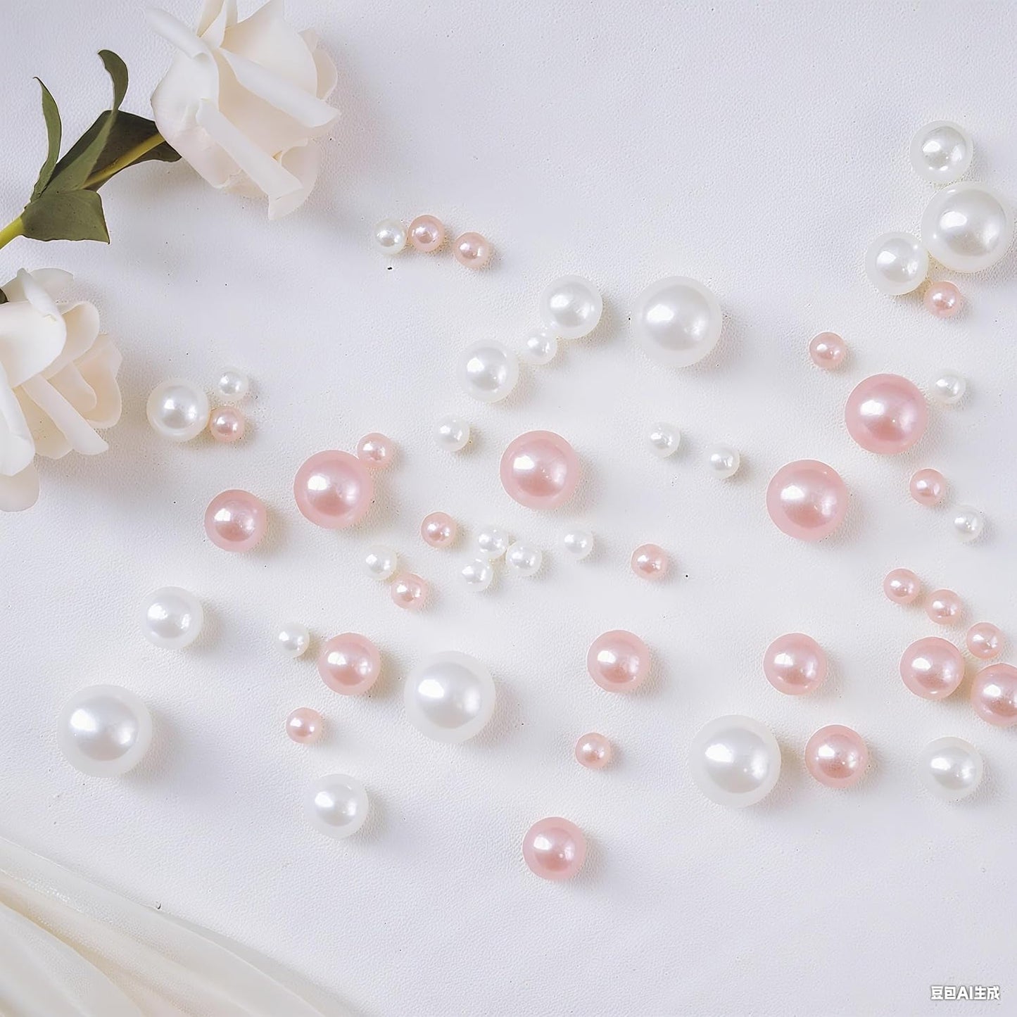 260Pcs White and Pink Glossy Beads for Centerpiece Decor, Artifical Pearls Vase Filler, No Hole Round Pearl Beads for Wedding Birthday Christmas Party Home Decor(18/14/6mm)