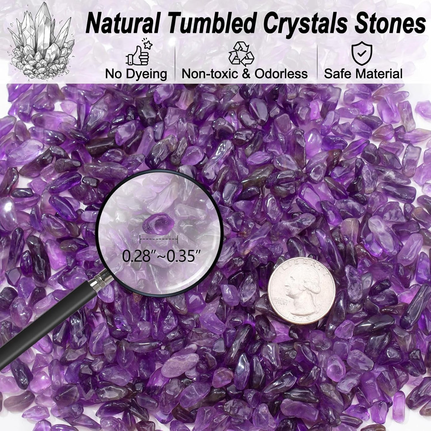 0.88 Lb Amethyst Crushed Stones Crystal Quartz Chips, Natural Tumbled Stones Irregular Shaped Gravels Pebbles Healing Stones for Vases Filler, Aquarium Gravel Rocks, Succulent Plants Decor