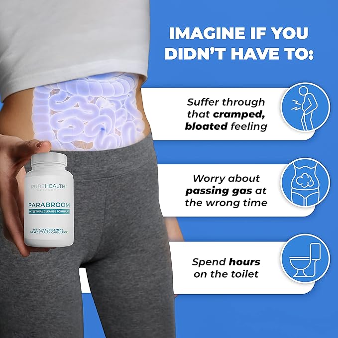 PUREHEALTH RESEARCH Parabroom - Gut Cleanse & Health Supplement - with Black Walnut, Sweet Wormwood Powder, Turmeric Extract, Olive Leaf, Garlic & Onion - Digestive Support for Women & Men 60 Capsules