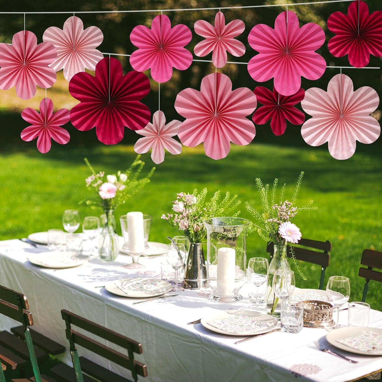 BestoFun 12 PCS Paper Flowers Fans Hot Pink Party Decorations Paper Flowers Decorations for Wall Girl Groovy Birthday Baby Shower Wedding Bachelorette Room Hanging Décor