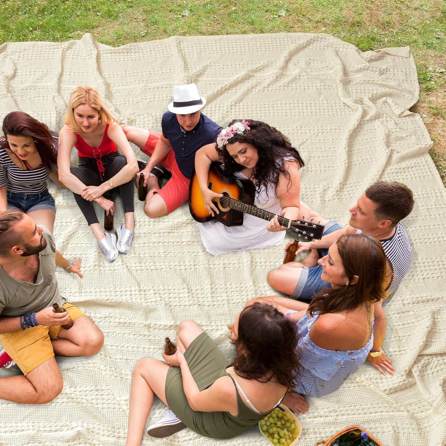 PHF 100% Cotton Waffle Blanket Oversized King 120"x120", Lightweight Breathable Extra Large 10'x10' Blankets for Bed, Giant Big Luxury Aesthetic Woven Bedding for Home Decor, Cannoli Cream