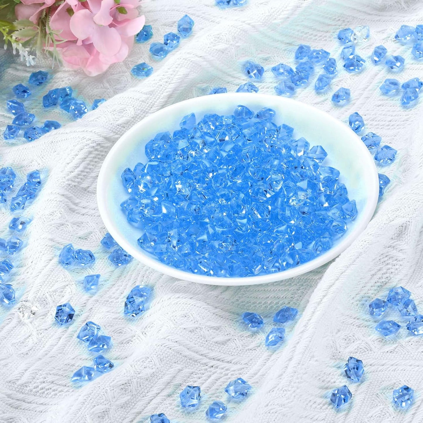 uxcell 1000pcs Fake Ice Rocks, Dazzling Clear Resin Crushed Ice Sparkling Fake Diamonds Gem Stones for Vases Fillers Table Scatter, Theme Party Favors, Blue