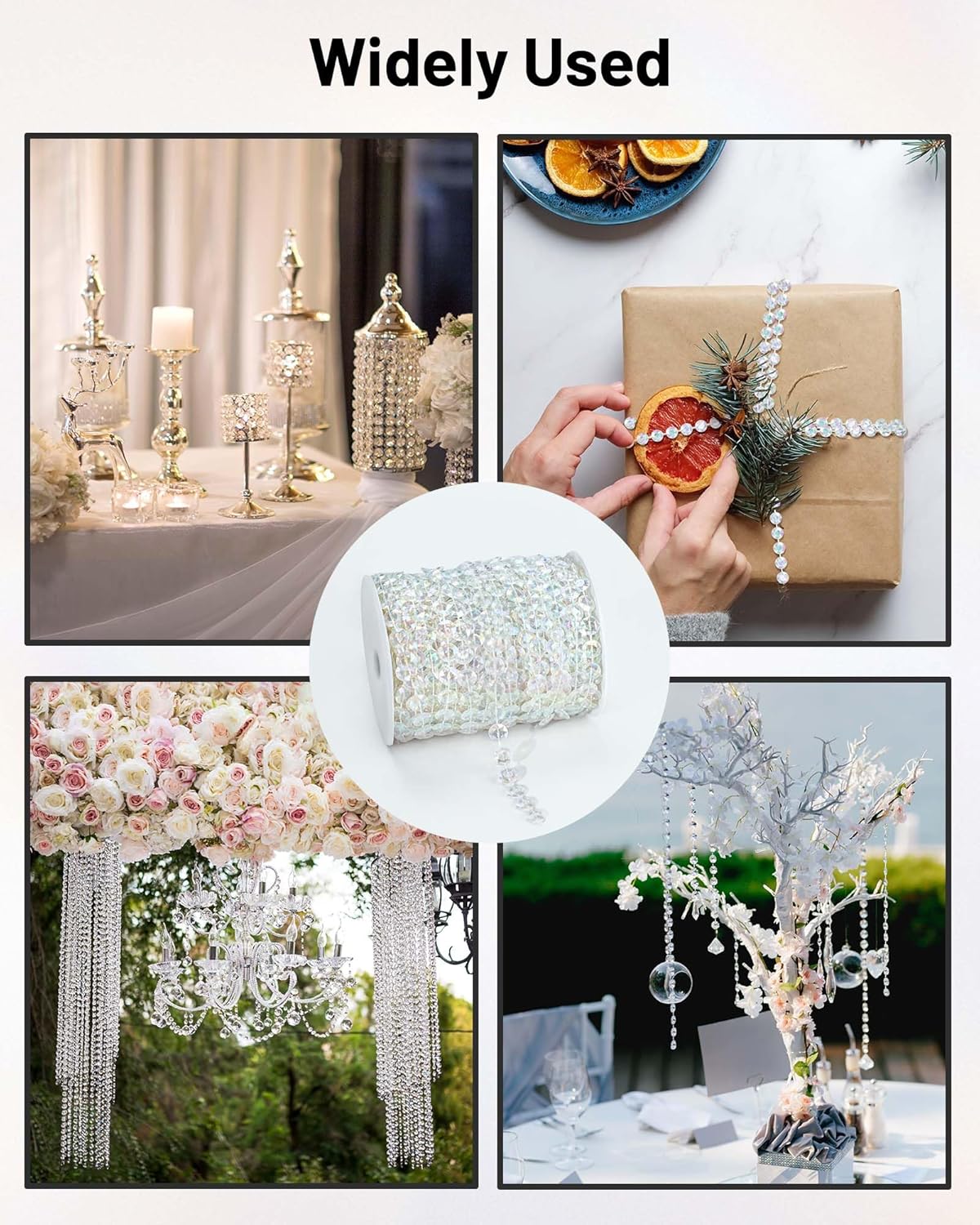 49FT Acrylic Crystal Garland, Clear Diamond-Shaped Crystal Bead Strands, DIY Crystal Beads String Roll for Wedding Decorations Party Decorations Beaded Curtain Crafting Projects