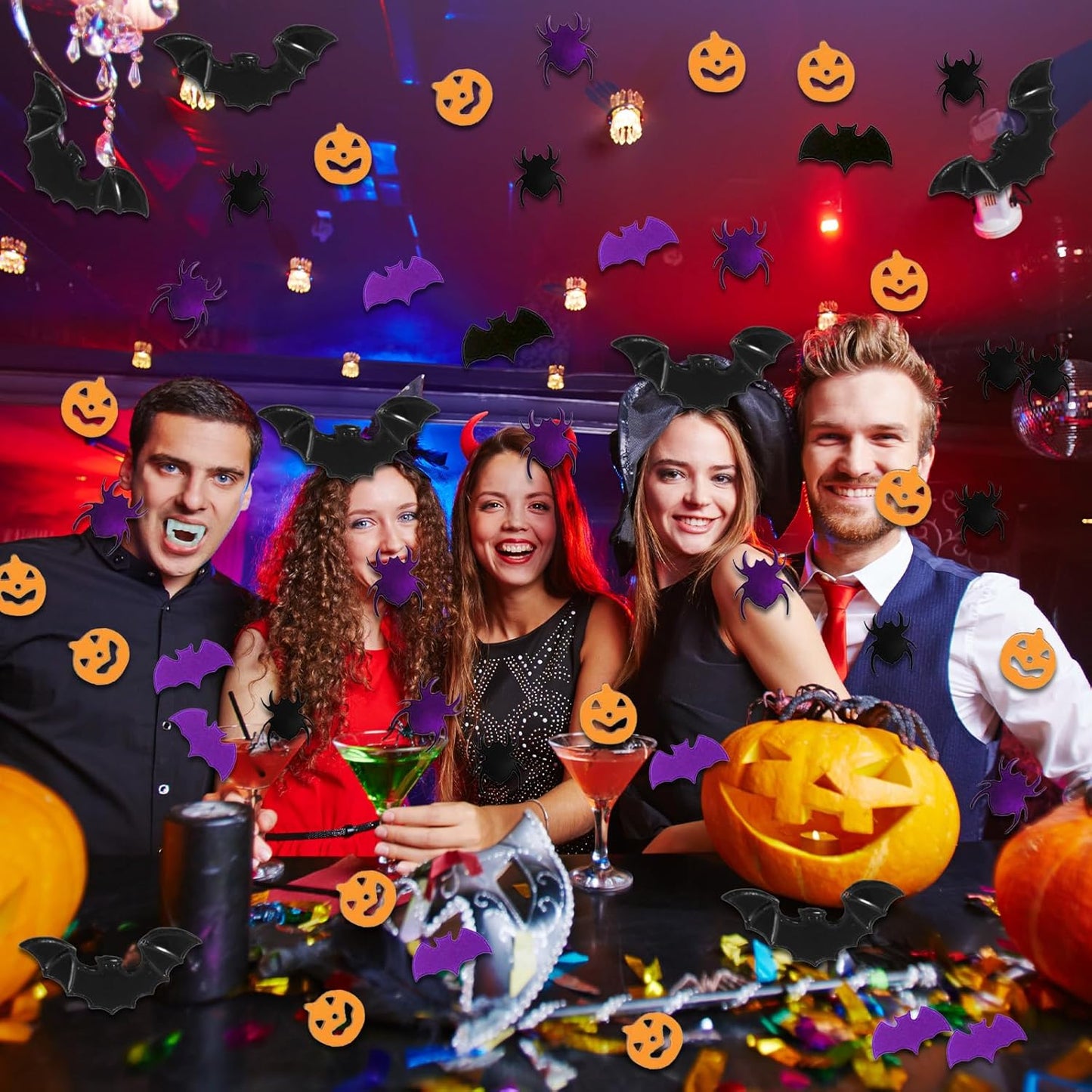 Halloween Party Table Scatter Confetti, 3000 Pcs Pumpkin Spider Bat Foil Metallic Confetti for Halloween Party Table Decorations