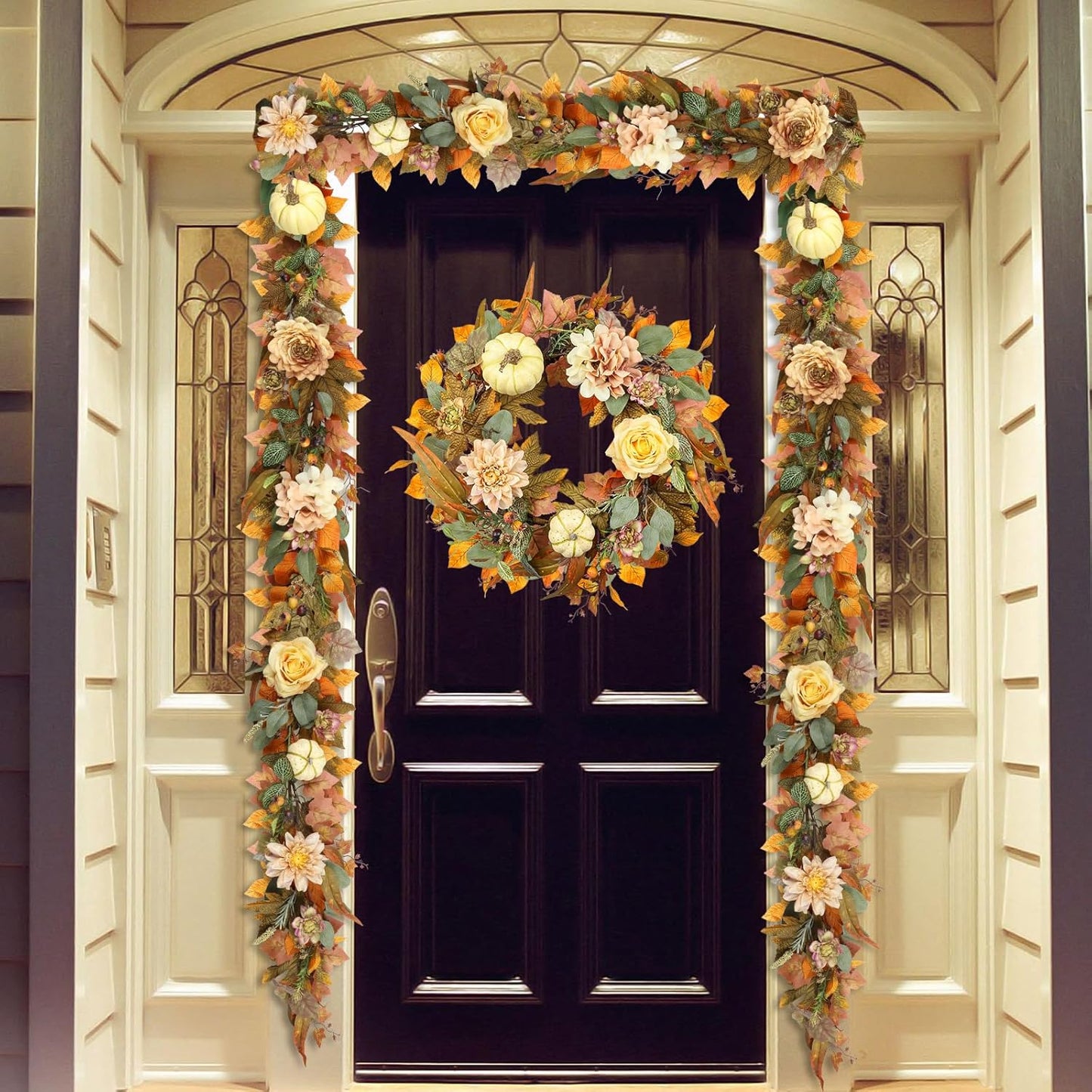 Fall Garland, 6 FT Pumpkin Garlands, Fall Leaves Garland for Table Centerpiece Door Window Fireplace Home Indoor Outdoor Fall Decorations