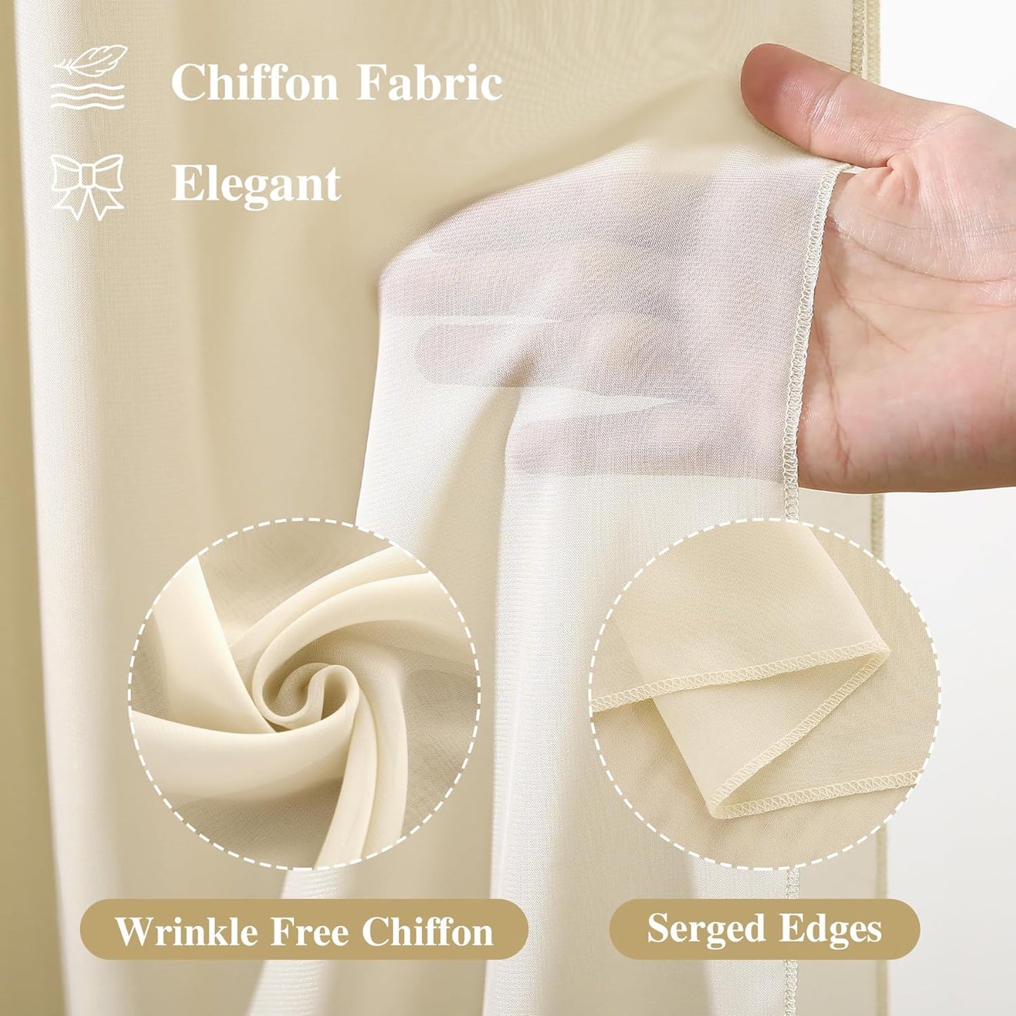 Wedding Arch Draping Fabric 1 Panel 18Ft Nude Sheer Chiffon Curtain Drapes 6 Yards for Wedding Ceremony Birthday Party Decoration