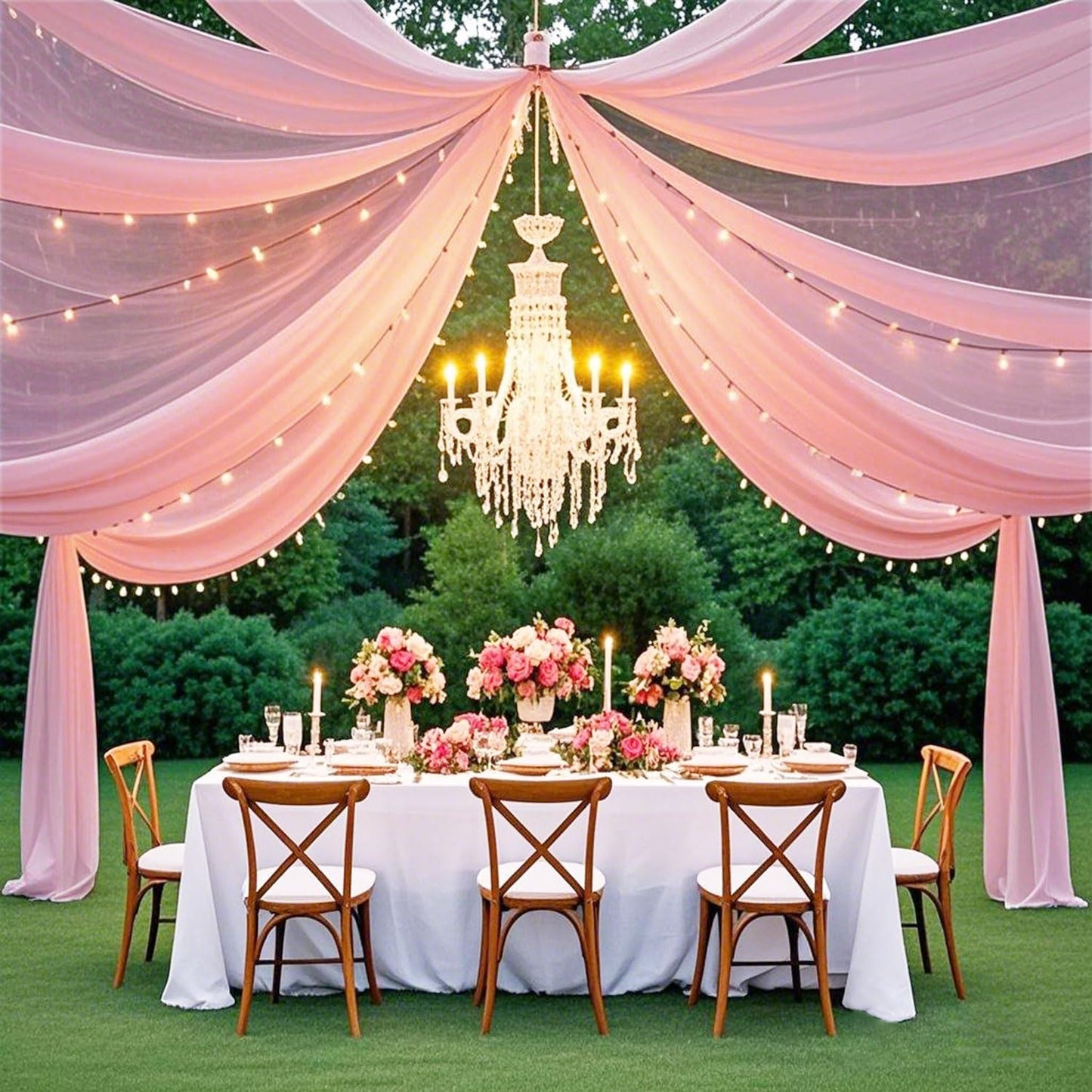 FUHSY 4 Panels Dusty Rose Ceiling Drapes for Wedding Ceiling Drapes 5x20 FT Sheer Ceiling Curtains Arch Draping Fabric Chiffon Drapery Fabric Rose Wedding Ceremony Decorations