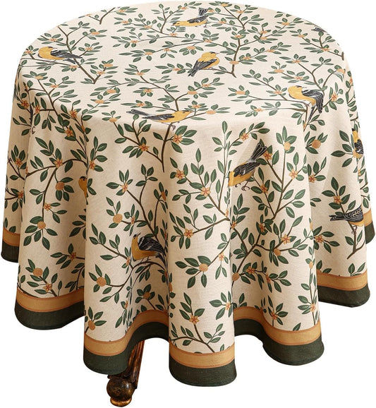 patdrea Designer Vintage Linen Round Table Cloth,Durable Breathable Cover Fall Dacorative Tablecloth,Decor Table Cover for Kitchen Dining,Holiday Christmas,Thanksgiving,Diameter 67"-Warbler