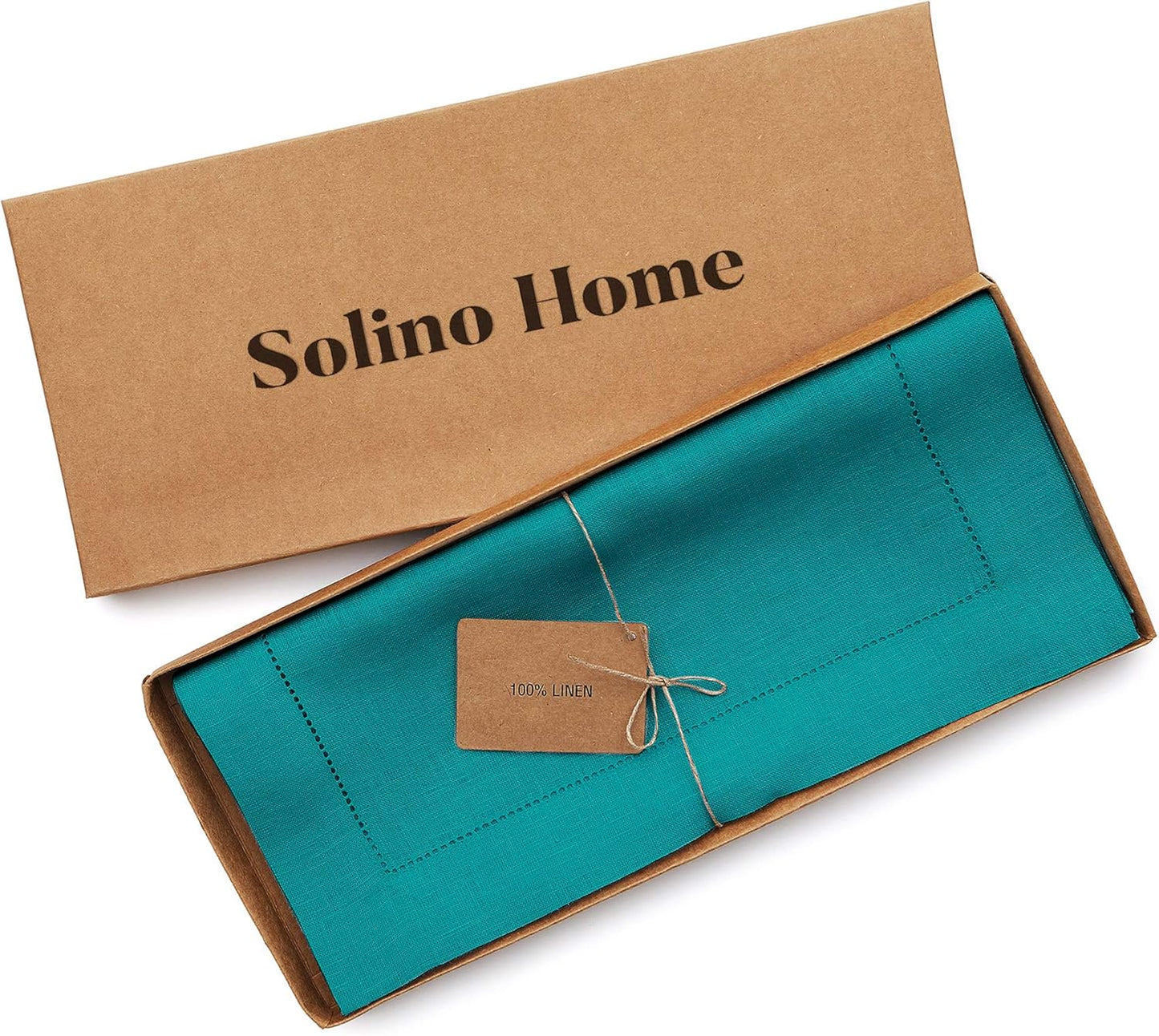 Solino Home Linen Teal Table Runner 156 Inches Long - 100% Pure Linen Extra Long Table Runner 14 x 156 Inch for Fall, Autumn - Classic Hemstitch