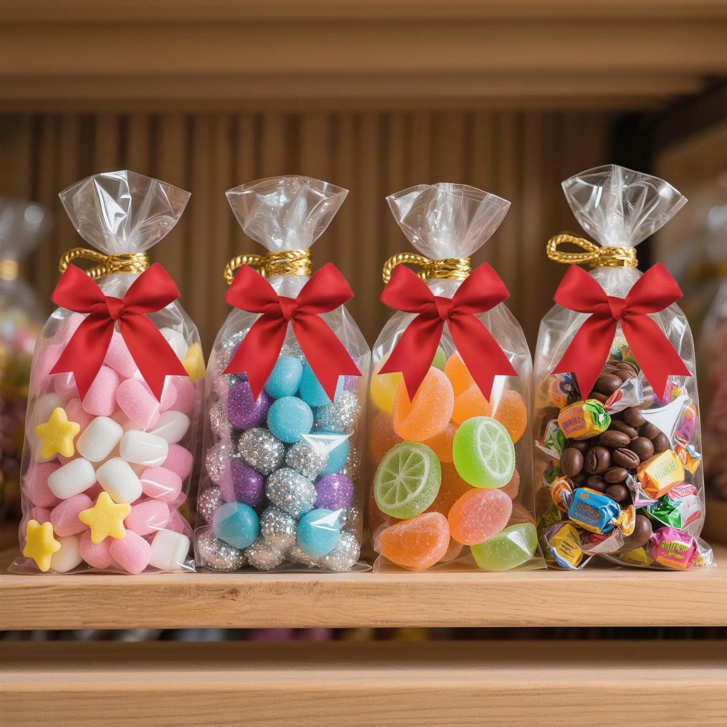 50 Pieces Gift Wrap Bows Premium Satin Ribbon Bows 3.3 Inch Craft Bows for Gift Wrapping DIY Treat Bags Holiday Gifts Bag Party Decorations, Wedding Decor Christmas Birthday Presents (Red)