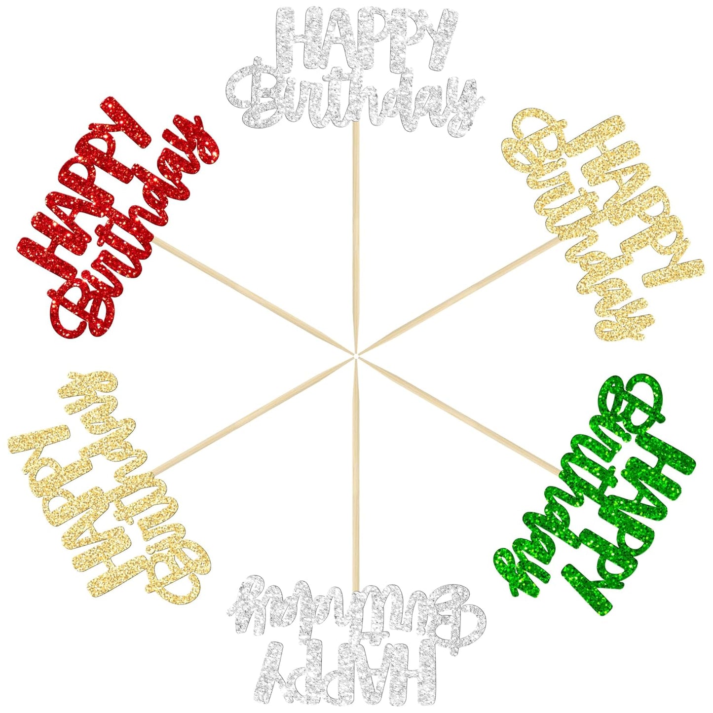Gyufise 24Pcs Happy Birthday Cupcake Toppers Glitter Birthday Cupcake Food Picks for Celebrating Happy Halloween Theme Party Cake Decorations Supplies Silver Red Green Gold