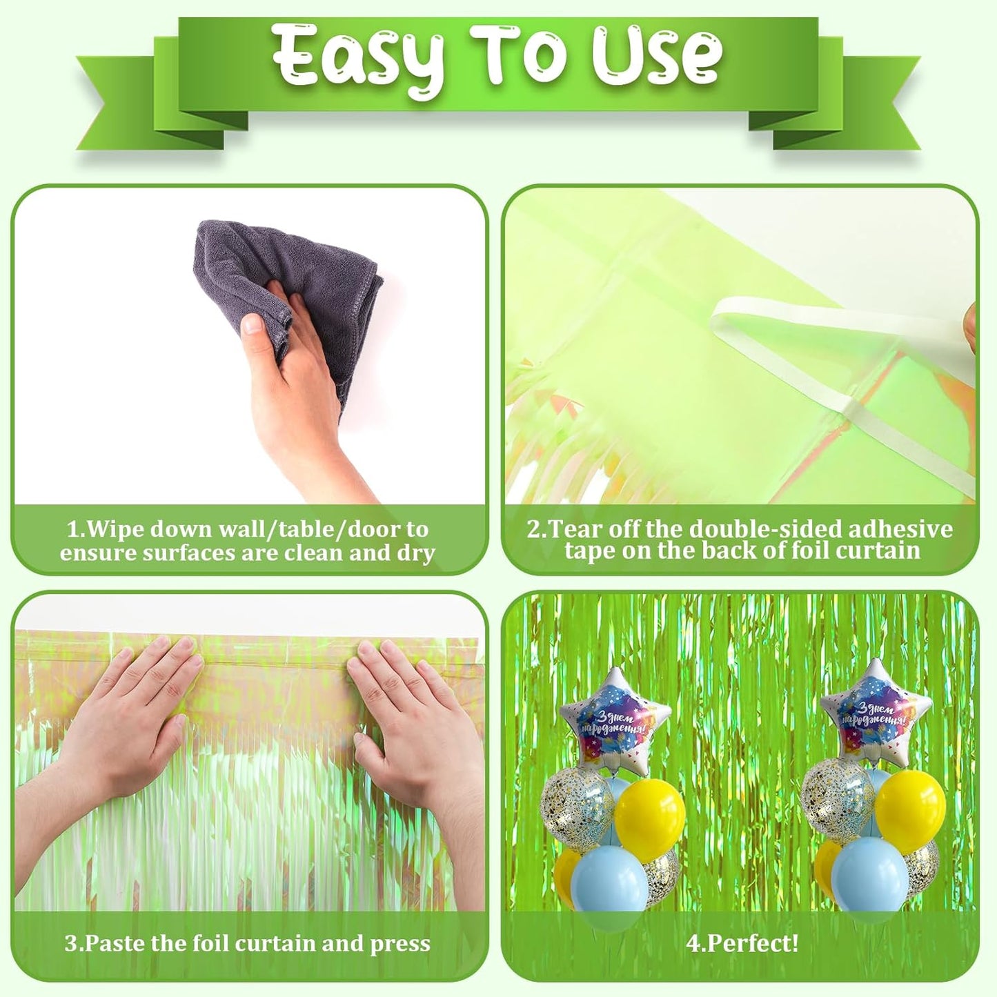 2 Pack 3.3x8.2 Feet Neon Green Foil Fringe Backdrop Curtains, Tinsel Streamers Birthday Party Decorations, Fringe Backdrop for Graduation, Baby Shower, Gender Reveal, Disco Party