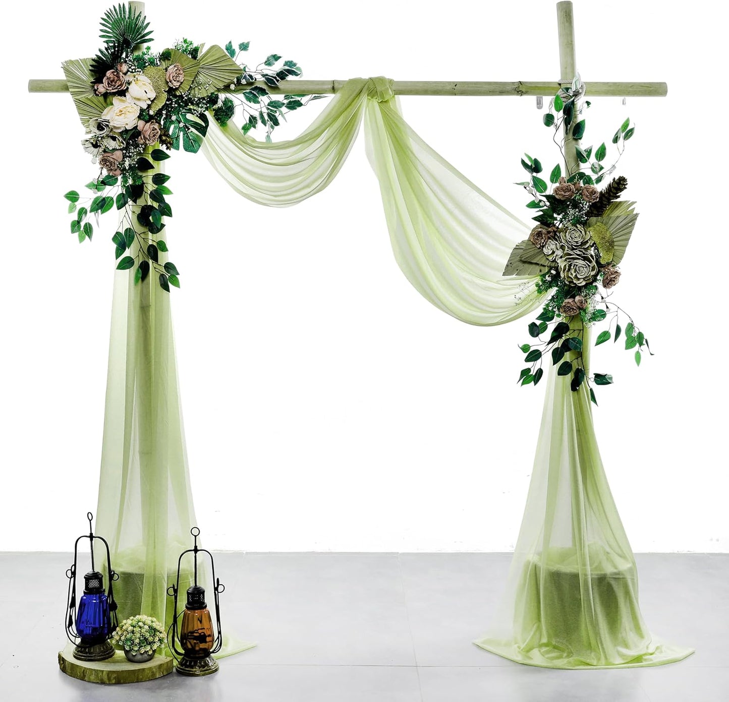 VDS Pack of 2 Panel (30 Inch X 50 Feet) Wedding Arch Draping Fabric Sheer Chiffon Fabric Drapery for Wedding Ceremony Reception Swag Backdrop Canopy Chuppah ARBO Altars Decoration (Sage Green)