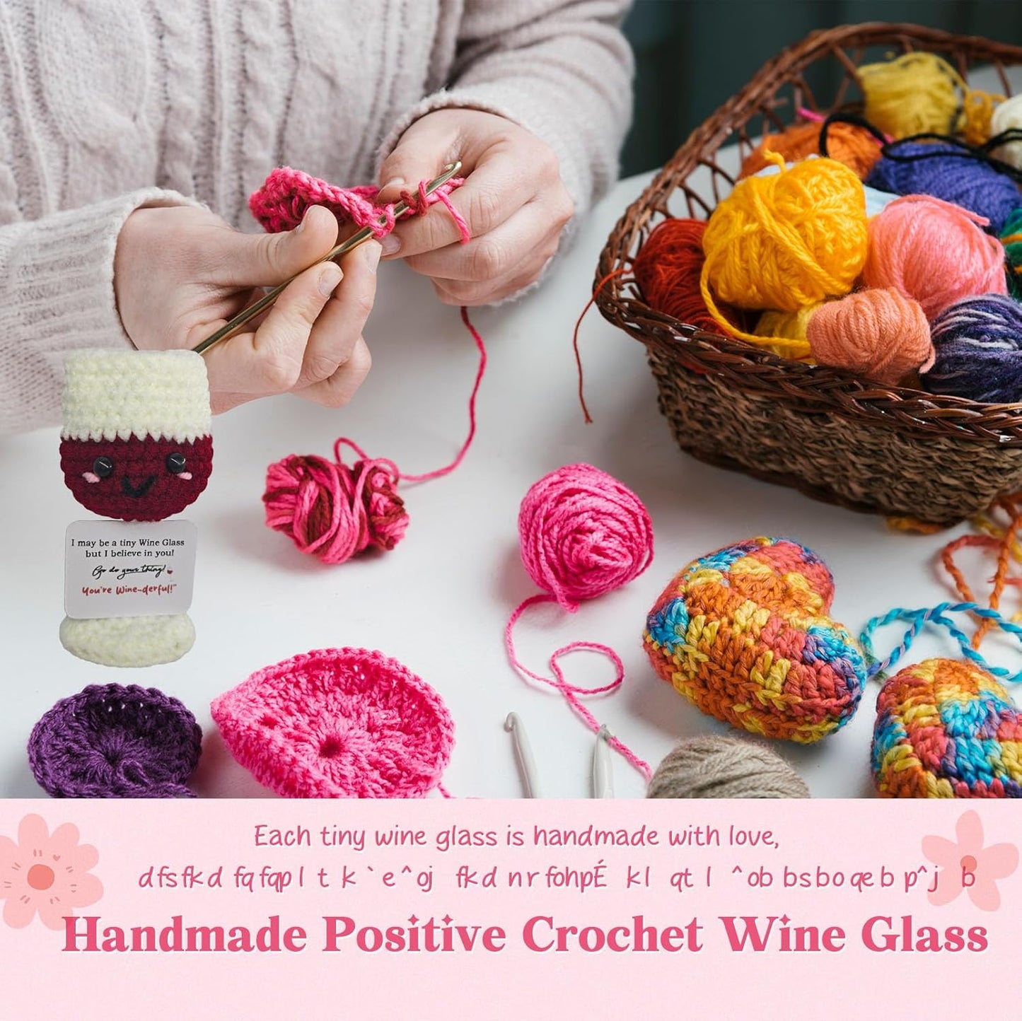 Handmade Mini Wine Glass Crochet,Birthday Gift for Wine Lovers,Funny Emotional Support Crochet Wineglass,Home Bar Happy Hour Accessories for Men Women Drinkers,Fashion Decoration