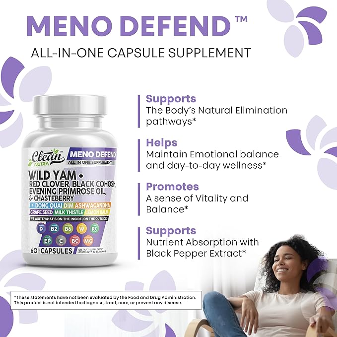 Clean Nutra Wild Yam Root Capsules with Red Clover Black Cohosh Evening Primrose Oil Chasteberry Dong Quai DIM Ashwagandha Grape Seed Extract Milk Thistle Lemon Balm and more Hormone Balance For Women