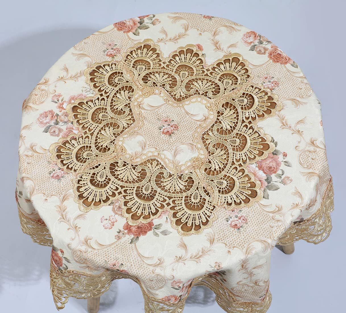 vctops Damask Lace Patchwork Tablecloth Luxury Square Small Table Cover Elegant Floral Embroidered Lace Table Cloth for Party Kitchen Dinning Picnic Decoration (Type G,32"x32")