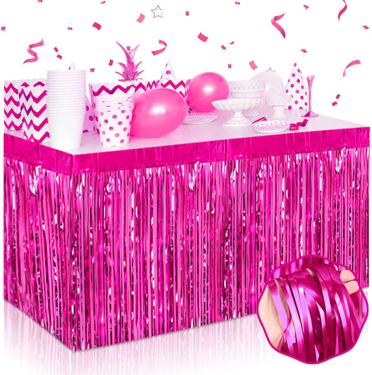 3 Pack 29 x108 Inch Rose Red Foil Fringe Table Skirts Metallic Banner for Tinsel Streamer Garland Backdrop for Parade Floats Wedding Thanksgiving Birthday Christmas Halloween New Year Party Decoration