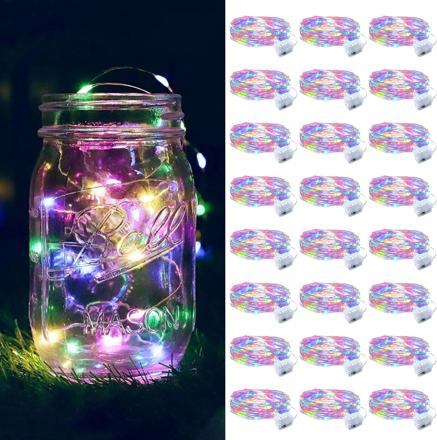 ZGWJ 24 Pack Fairy Lights Battery Operated, 7ft 20 Mini LED Fairy String Lights Silver Wire 3 Modes for DIY, Parties, Wedding, Bedroom, Halloween Christmas Decoration Multicolor