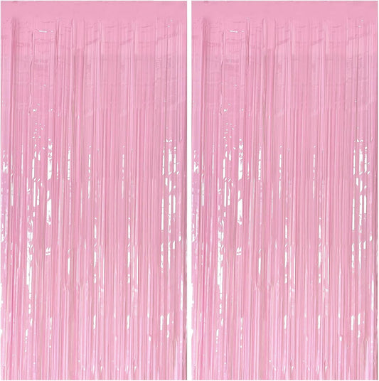Pastel Pink Party Streamers Foil Fringe Backdrop Curtains Tinsel Streamers Birthday Party Decorations Fringe Backdrop for Birthday Valentines Gender Reveal Party Bridal Shower