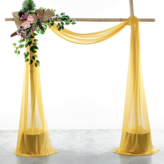 VDS Pack of 1 Panel (30 Inch X 40 Feet) Wedding Arch Draping Fabric Sheer Chiffon Fabric Drapery for Wedding Ceremony Reception Swag Backdrop Canopy Chuppah ARBO Altars Decoration (Gold)