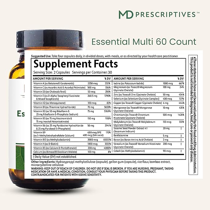 Essential Multi (Delayed Release) - Multivitamin Mineral Complex Supplement for Enhanced Hormone Support - 60 Capsules