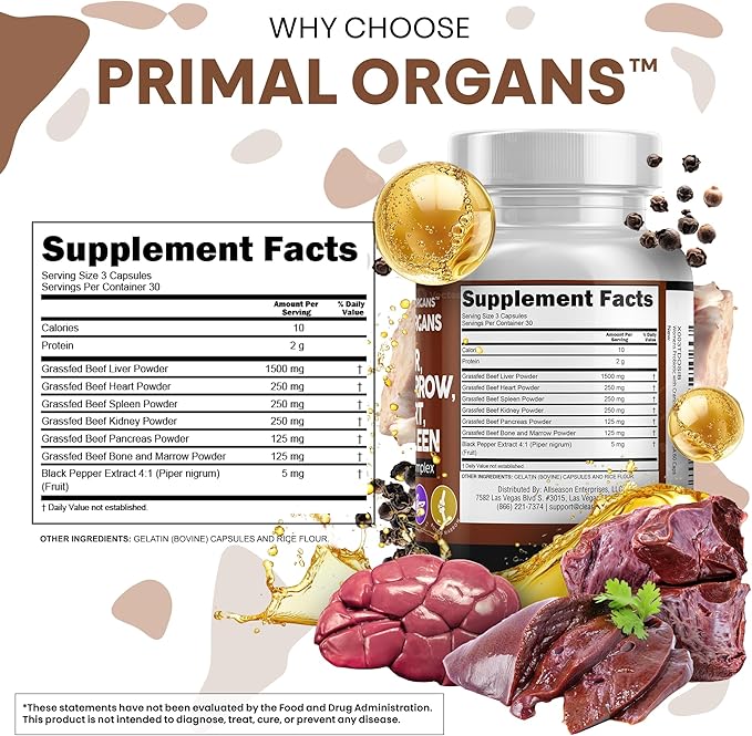 Clean Nutraceuticals Grass Fed Beef Liver Capsules - Premium Quality Supplement Packed with Desiccated, Beef Heart, Spleen, Pancreas Plus Bone & Marrow Dao Enzyme Pills