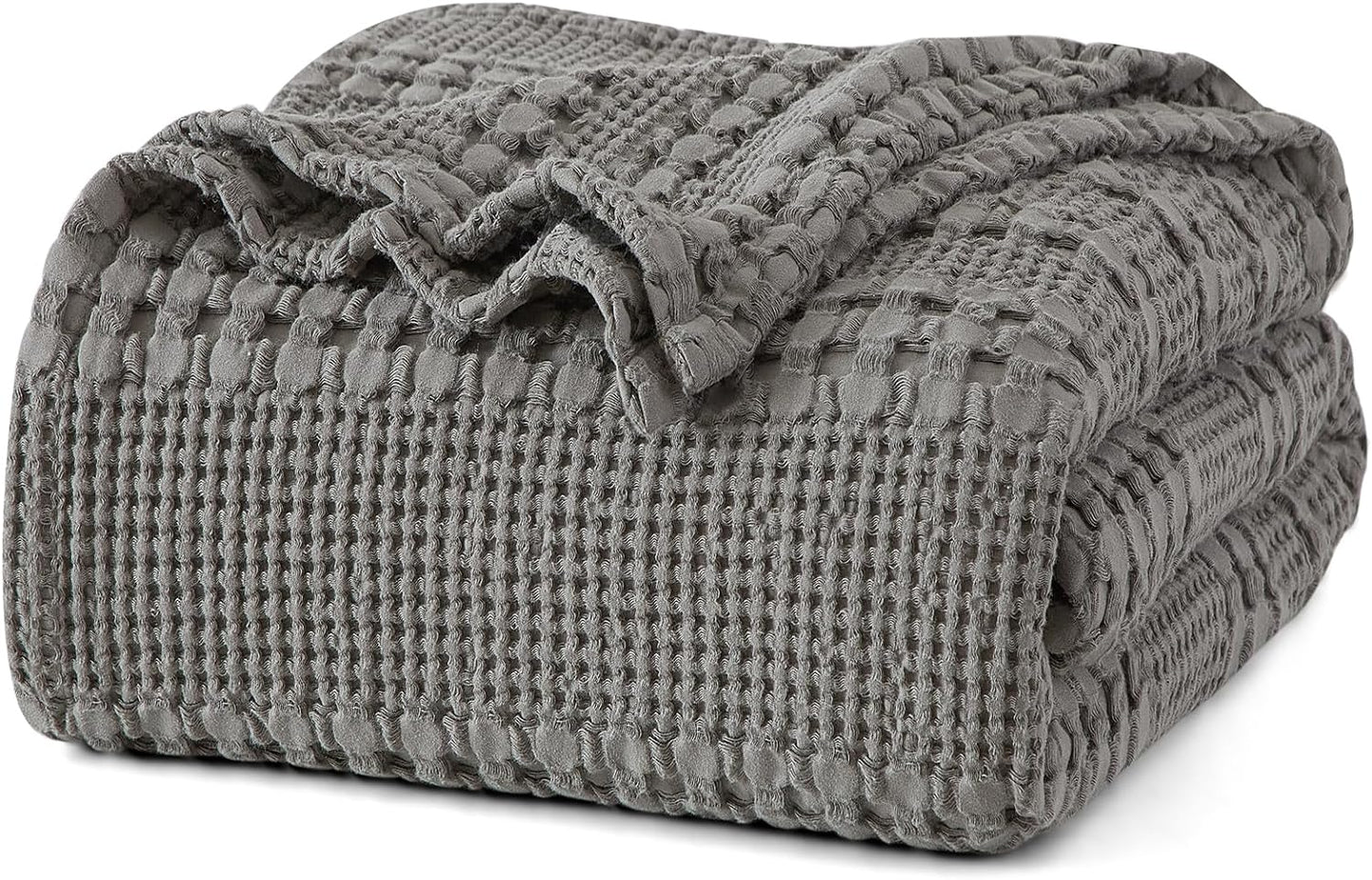 PHF 100% Cotton Waffle Weave Blanket Twin Size for Bed, Soft Lightweight & Breathable, All-Season Comfort, Luxury Aesthetic Woven Bedding for Home Decor, 66"x90", Dark Grey