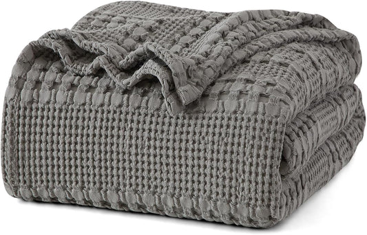 PHF 100% Cotton Waffle Weave Blanket Twin Size for Bed, Soft Lightweight & Breathable, All-Season Comfort, Luxury Aesthetic Woven Bedding for Home Decor, 66"x90", Dark Grey