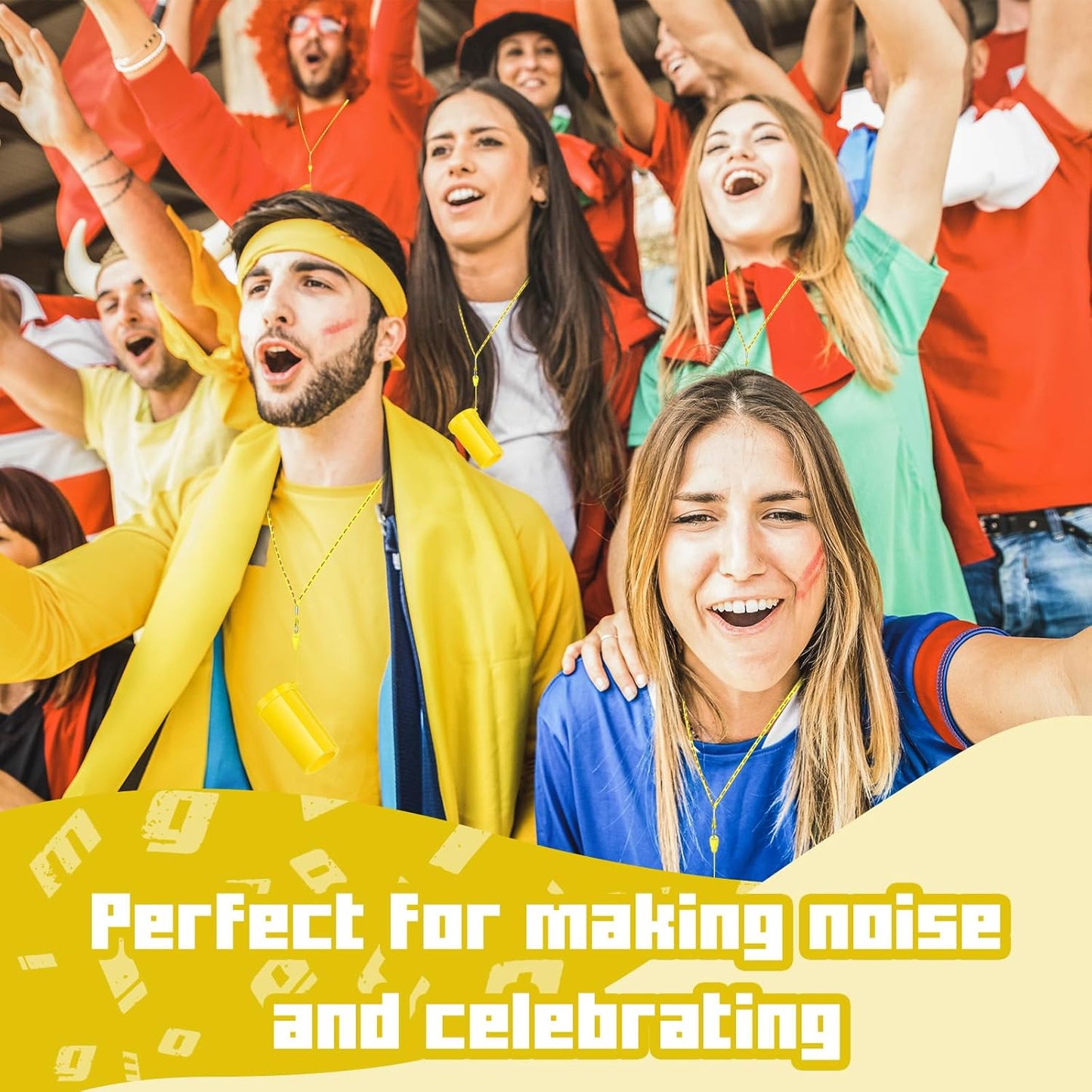 12 Pcs Mini Air Horns 3 Inch Noisemakers for Sporting Events Parties Celebrations Loud Noise Maker Blow Horn Noise Whistle with Lanyard for Birthday Party Celebrations Goodie Fillers(Yellow)