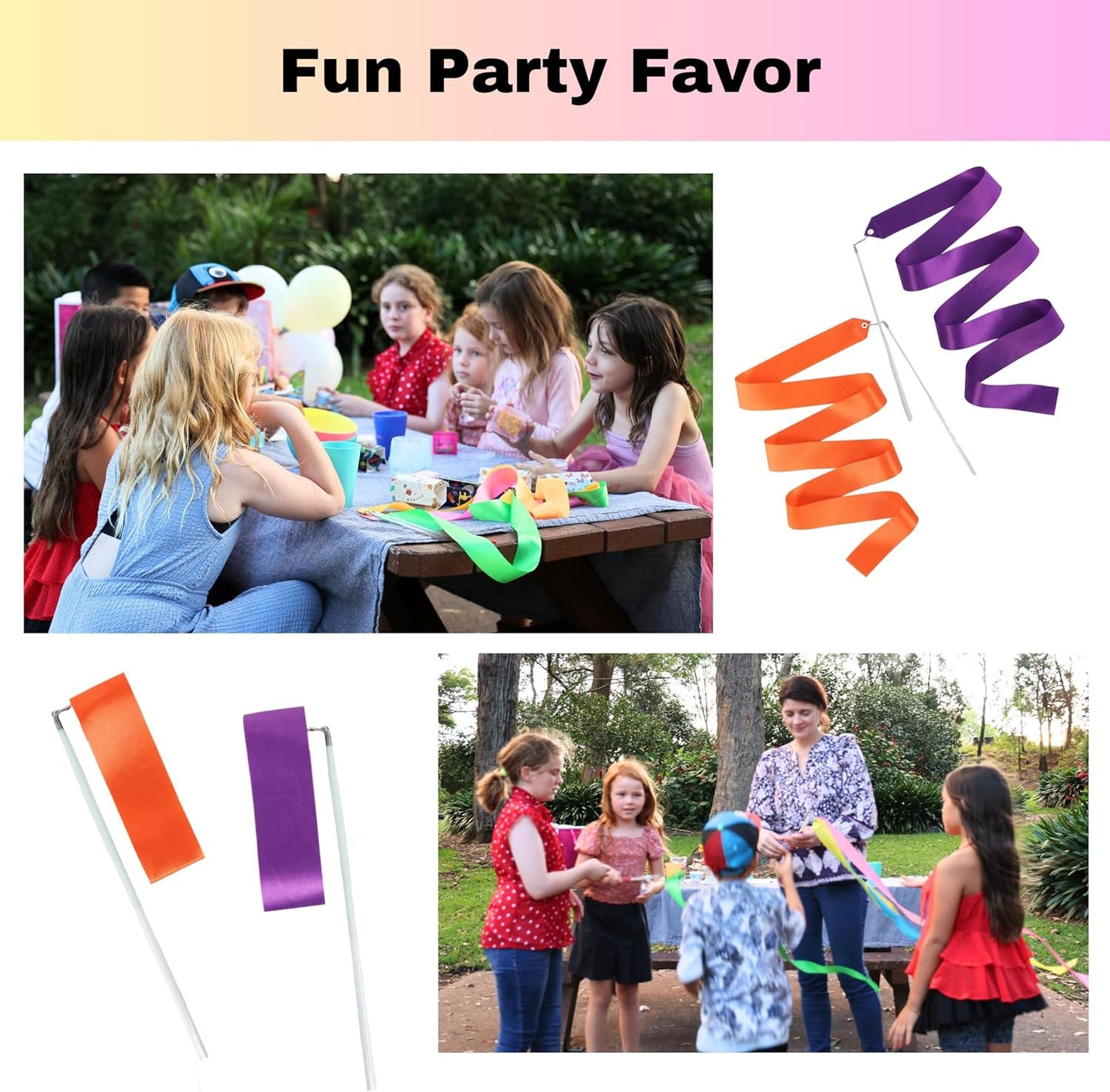 Ribbon Dancing Wands 20pcs Pack, Party Favor for Girls Birthday Party Supplies, Gymnastic Party Favors for Kids Outdoor Games (Mixed Color with White Handle, 20pcs set)