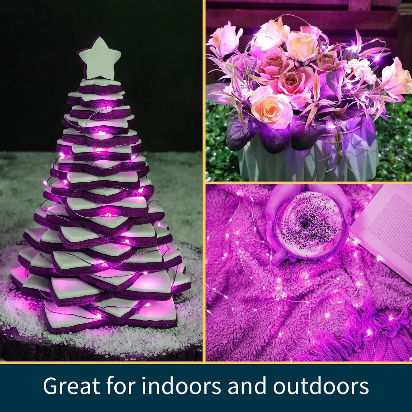 LAMPHOME 6 Pack Fairy Lights Battery Operated String Lights 6.6ft 20 Led Mason Jar Lights Waterproof Silver Wire Light Fireflies DIY Party Wedding Christmas Decoration(6 Pack,Pink)