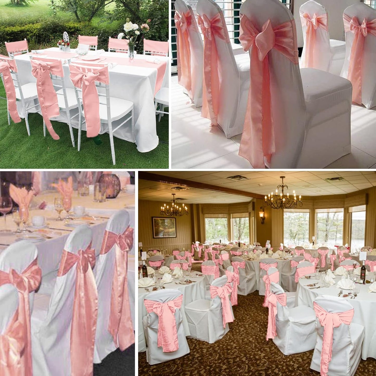fani 120 PCS Rose Gold Satin Chair Sashes Bows Universal Chair Cover for Wedding Reception Restaurant Event Decoration Banquet,Party,Hotel Event Decorations (7 x 108 inch)
