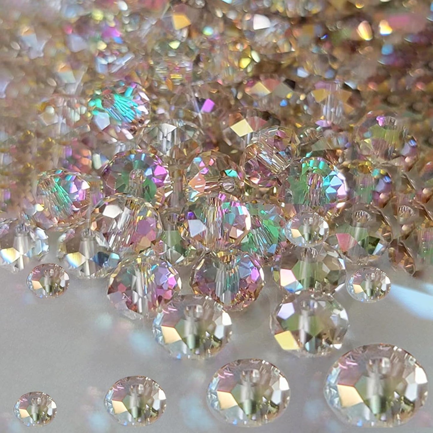 800Pcs 4/6/8/10mm Crystal Glass Beads for Jewelry Making Beads for Bracelets Necklace Pendants Making Supplies(Silver Champagne)