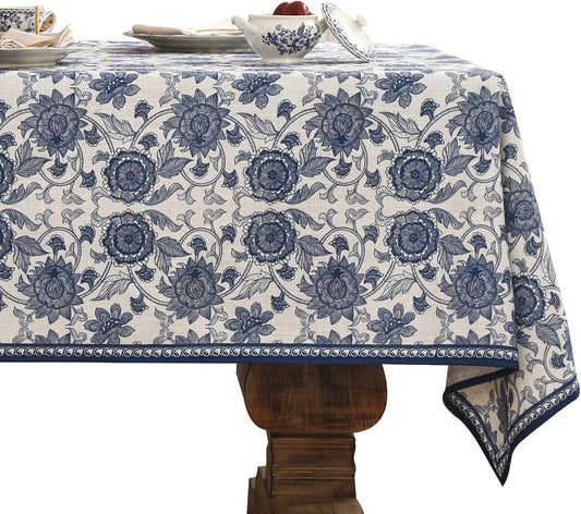 patdrea Designer Vintage Blue Long Rectangle Tablecloth,Linen Anti-Wrinkle Paisley Pattern Farmhouse Table Cloth,Decor Table Cover for Kitchen Dining,Christmas,Thanksgiving,63"x94"-Lantang a