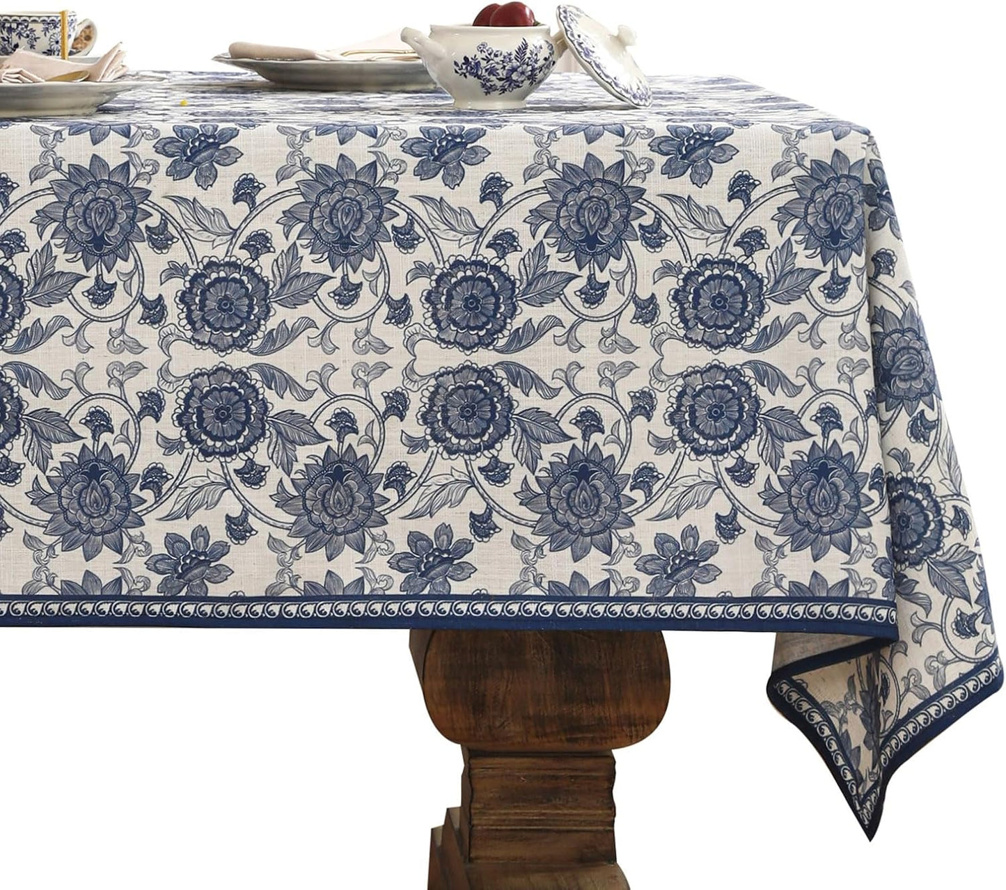patdrea Designer Vintage Blue Rectangle Tablecloth,Linen Anti-Wrinkle Paisley Pattern Farmhouse Table Cloth,Decor Table Cover Cloth for Kitchen Dining,Christmas,Thanksgiving,63"x87"-Lantang a