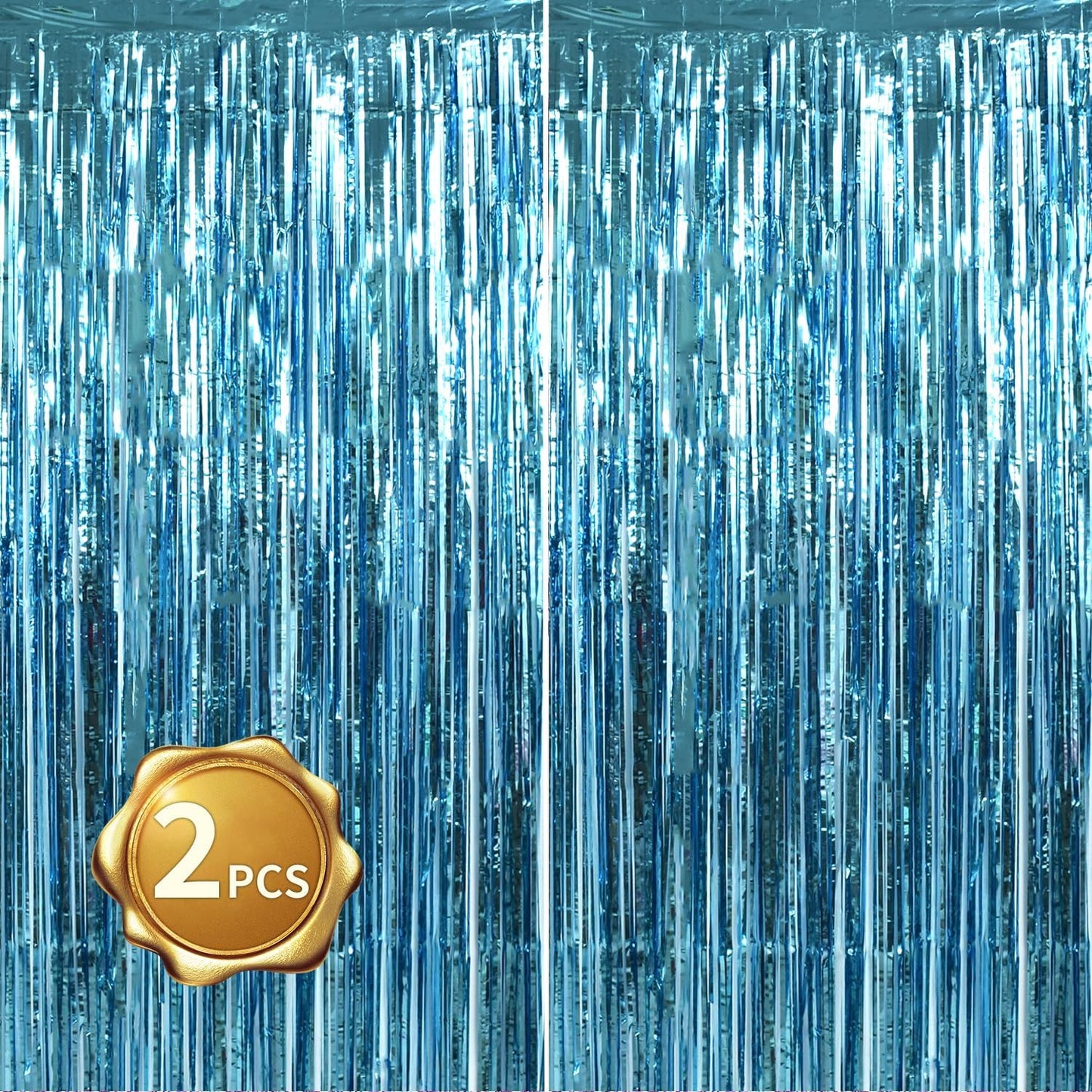 BEISHIDA 2 Pcs Light Blue Door Streamers Tinsel Curtain Party Backdrop Fringe Foil Wall Background for Birthday Halloween Christmas Wedding Boys Babyshower Party Decoration(3.28 ft x 6.56 ft)