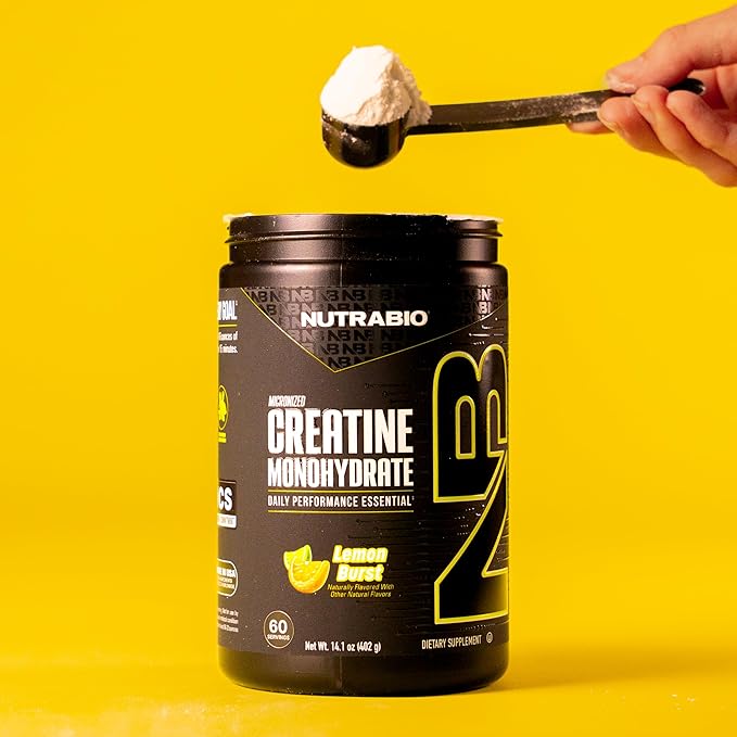 NutraBio Pure Micronized Creatine Monohydrate Powder Supplement, Lemon Burst, (300 g) - Supports Bulk Muscle Energy, Recovery, and Strength - HPLC Tested Creatine Powder Supplement for Men and Women