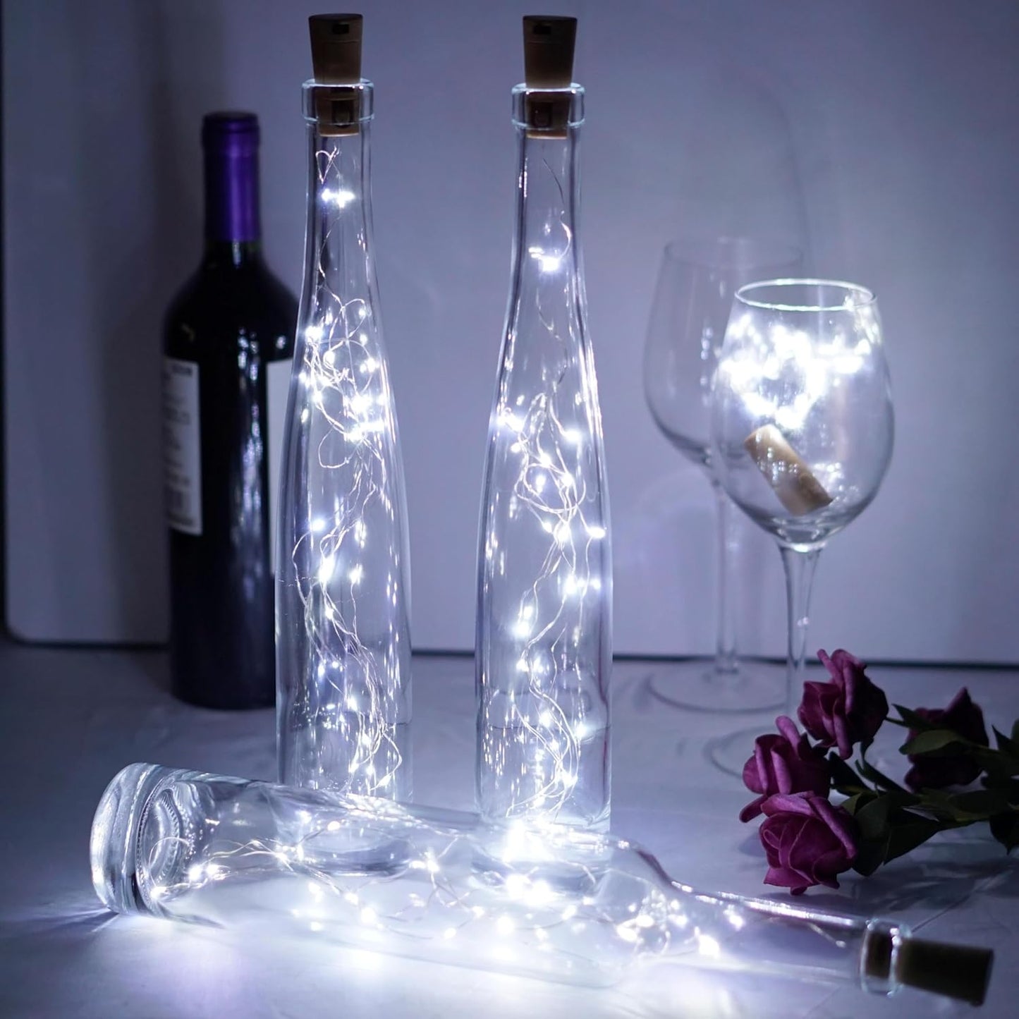 Wine Bottle Lights 20 LEDs Cork Lights Waterproof Battery (Included) Operated Fairy Mini String Lights for DIY Jar Indoor Bedroom Party Wedding Christmas Decor Pack of 4(Cool White)