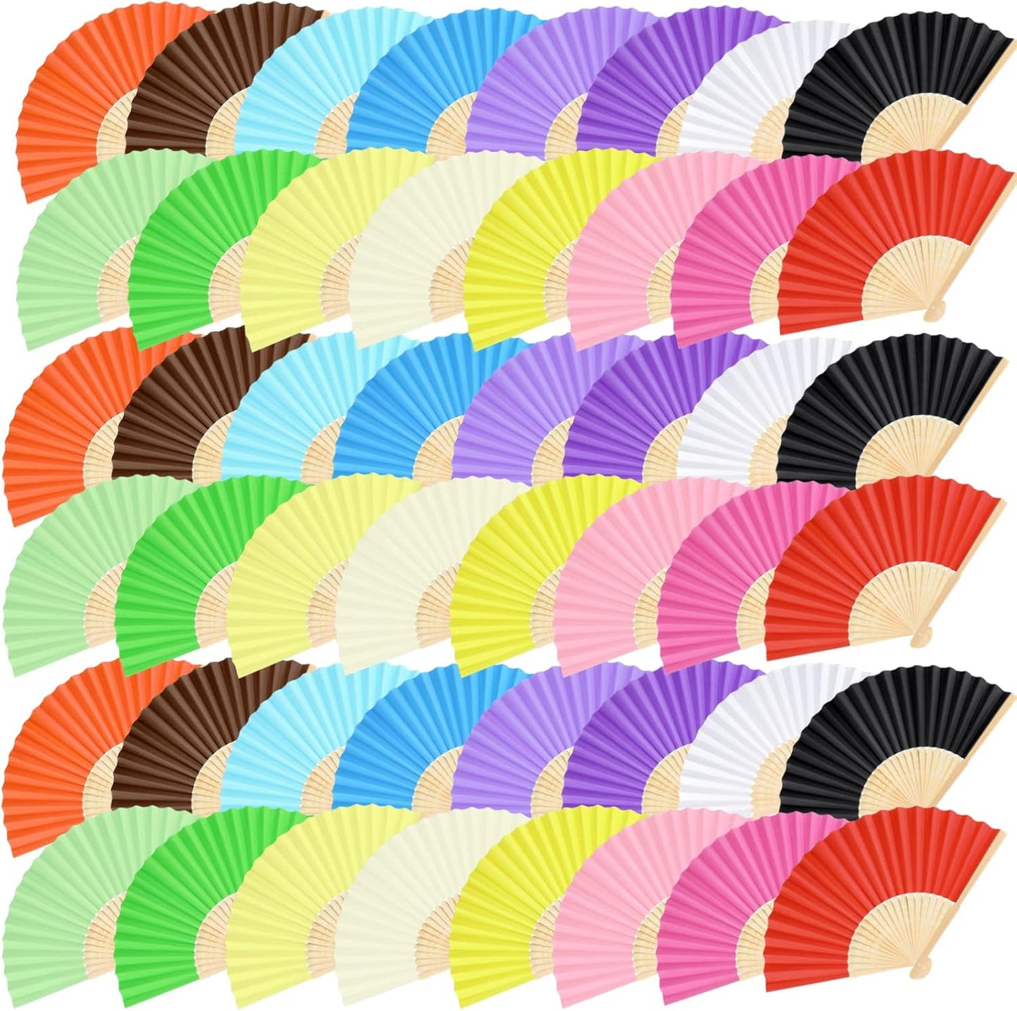 FEPITO 48 Pieces Handheld Paper Fan Paper Folding Fans with Bamboos for Wedding Gift, Party, Home, Multicolor