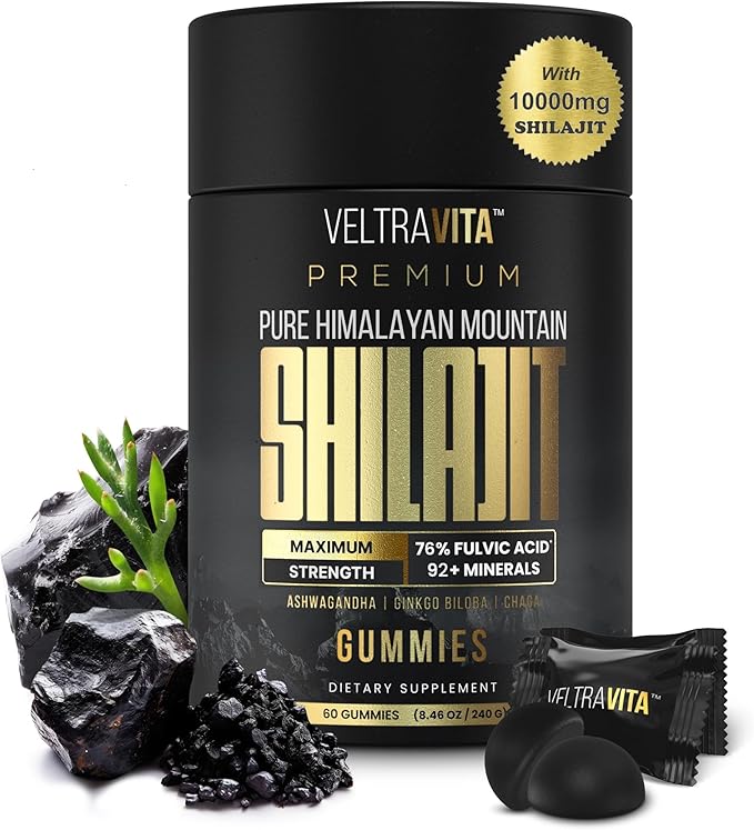 Pure Himalayan Shilajit Gummies with Ginkgo Biloba, Chaga & KSM-66 Ashwagandha | Shilajit for Men & Women |10000 mg Max Potency | 76%+ Fulvic Acid & 92+ Trace Minerals | Sugar Free