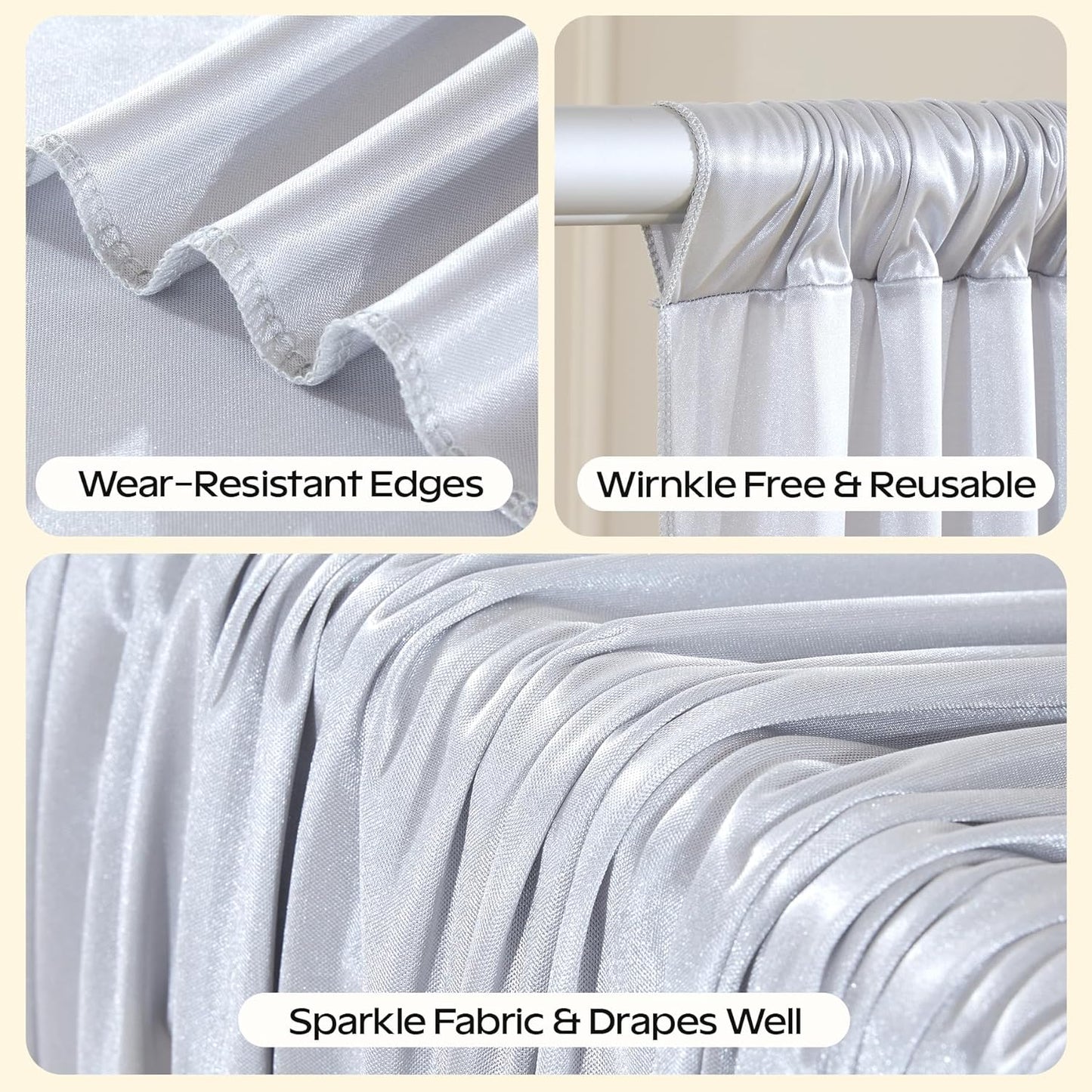 Silver Glitter Backdrop Curtain for Parties Wedding,10Ft x 10Ft Satin Shimmer Photo Backdrop,Non-Wrinkle Sparkle Drapes for Backdrop,Back Drop for Photography, Birthdays,Weddings,Prom