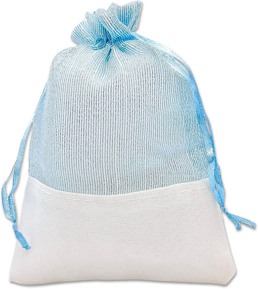 TheDisplayGuys For Your Modern Living 24-Pack Linen & Blue Organza Gift Bags with Drawstrings (Medium 5 x 7 1/4) - Party Favors, Samples, Treats Mesh Pouches