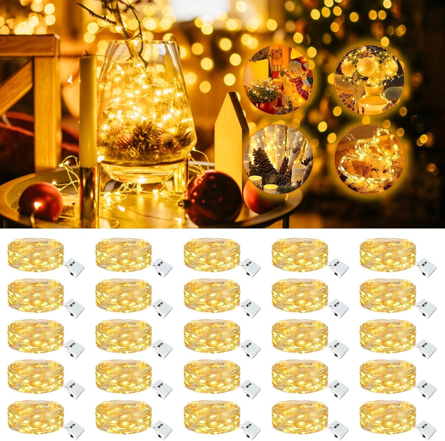 20 Pack Fairy Lights Battery Operated - 7ft 20 Led Twinkle Lights 3 Modes, Bulk Mini String Lights Waterproof for Mason Jars Vases DIY Party Wedding Decoration Christmas -Warm White