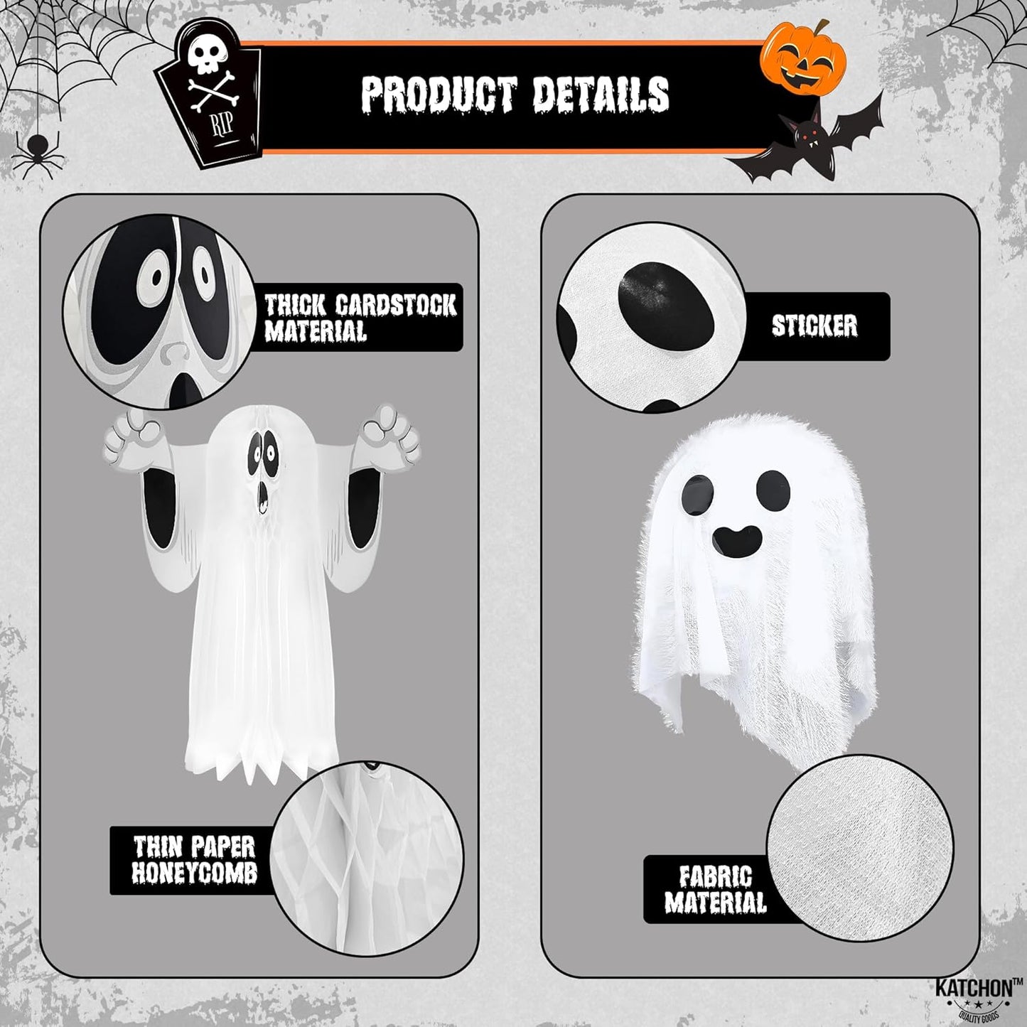 KatchOn, Hanging Ghosts Halloween Decor - Pack of 10 | Xtralarge Indoor Halloween Hanging Decorations, Ghost Garland Decorations, Paper Lanterns, Hanging Paper Fans | Spooky Hanging Decorations