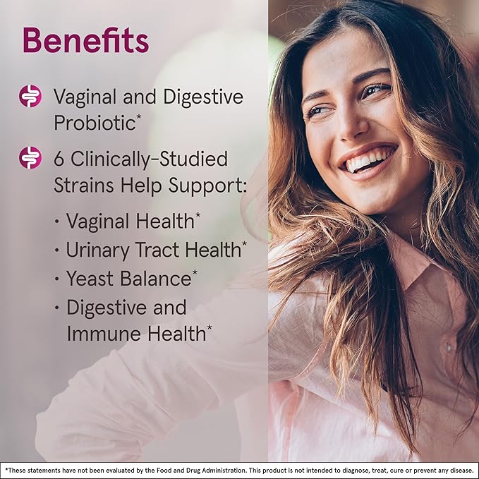 Jarrow Formulas Fem-Dophilus Advanced Vaginal & Digestive Probiotics 10 Billion CFU With 6 Clinically-Studied Strains, For Vaginal, Urinary Tract, Digestive & Immune Support, 30 Capsules, Shelf-Stable