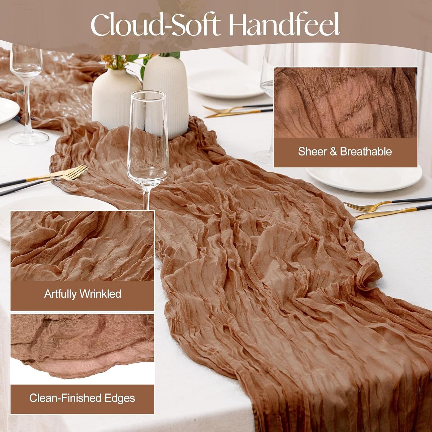 2 Pcs Terracotta Cheesecloth Table Runner - 120 inch 10FT Boho Rustic Gauze Cheese Cloth Table Runner Decor for Spring Summer Party Wedding Birthday Baby Bridal Shower Home