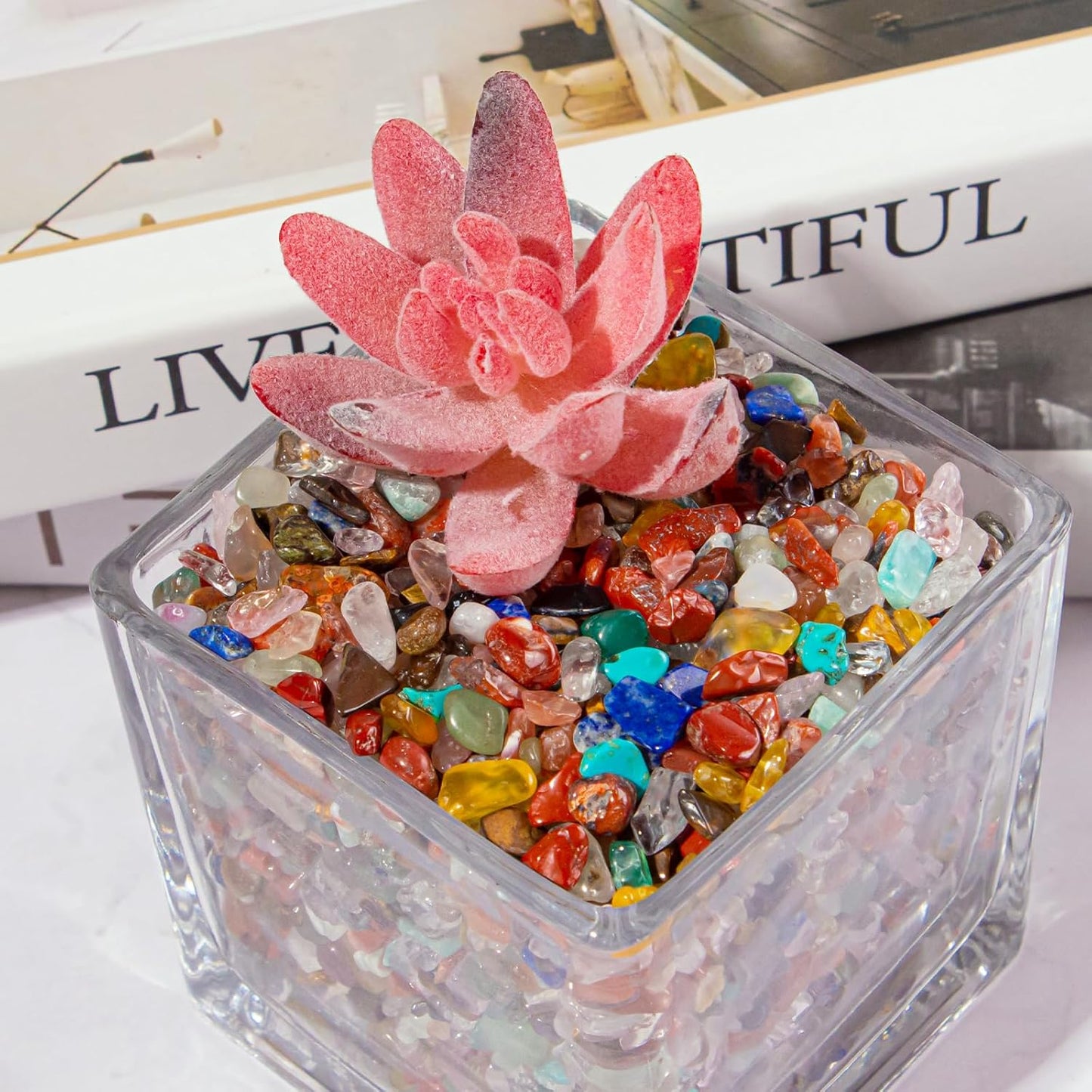 0.5 Lb/230g Chakra Crystal Chips Bulk Quartz Rocks, Natural Tumbled Healing Crystal Chips Crushed Stones Irregular Shaped for Aquarium, Vase Fillers, Succulent Plants Decor - 5-7mm