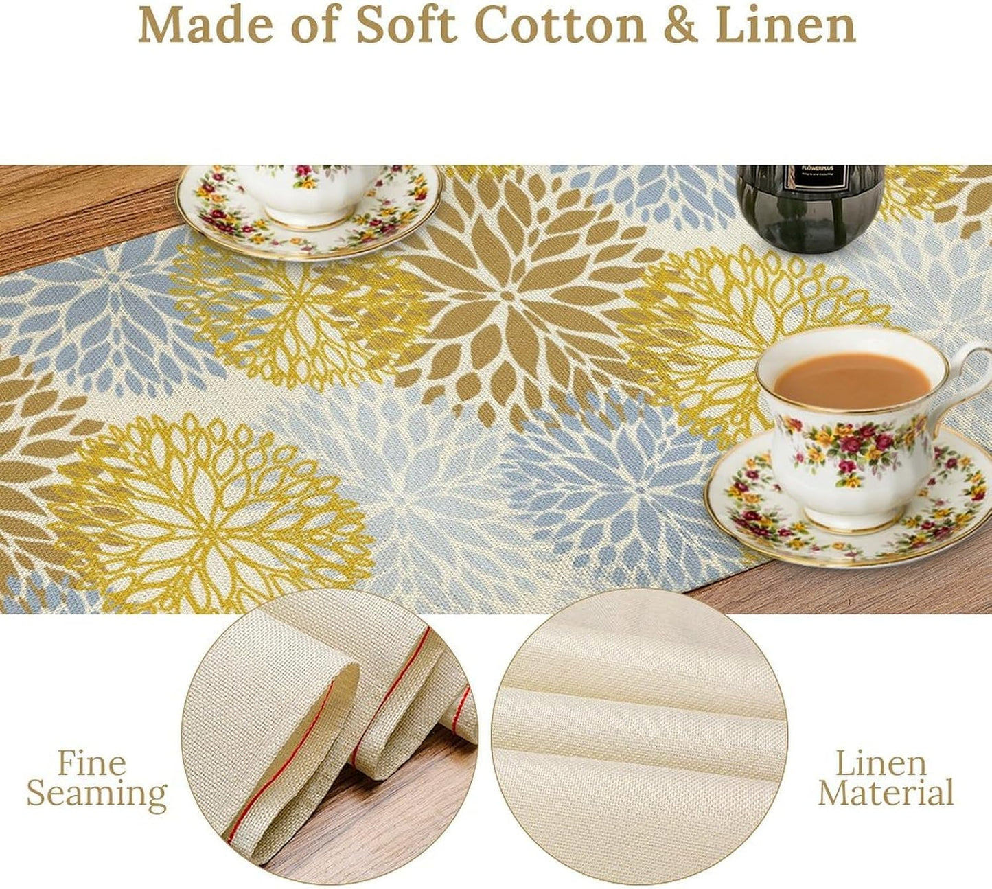 Flowers Table Runner,Spring Summer Floral Pattern Seasonal Farmhouse Kitchen Dining Table Home Party Decoration 13x90 Inch