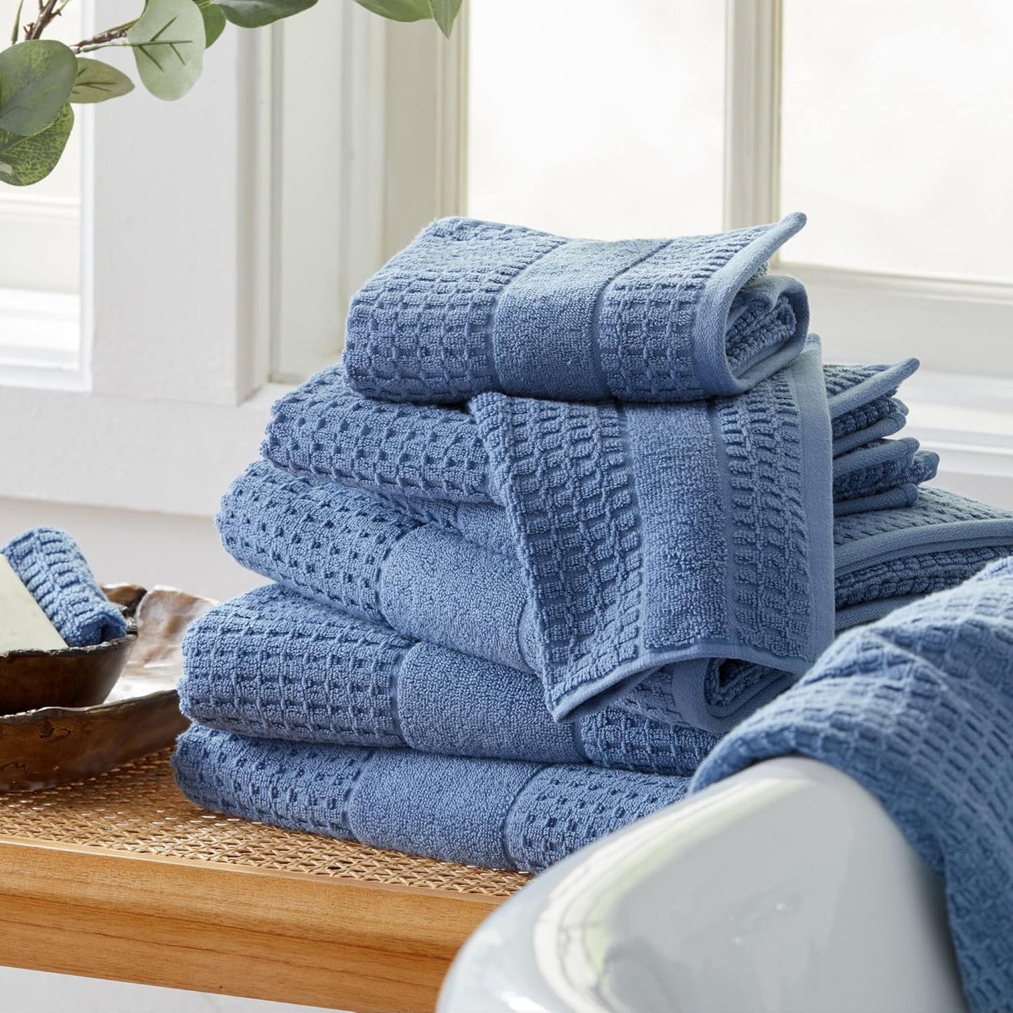 100% Cotton Super Soft Luxury Bath Towel Set | Quick-Dry and Highly Absorbent | Waffle Textured | 550 GSM | Includes 4 Bath Towels | Harper Collection (Denim Blue)