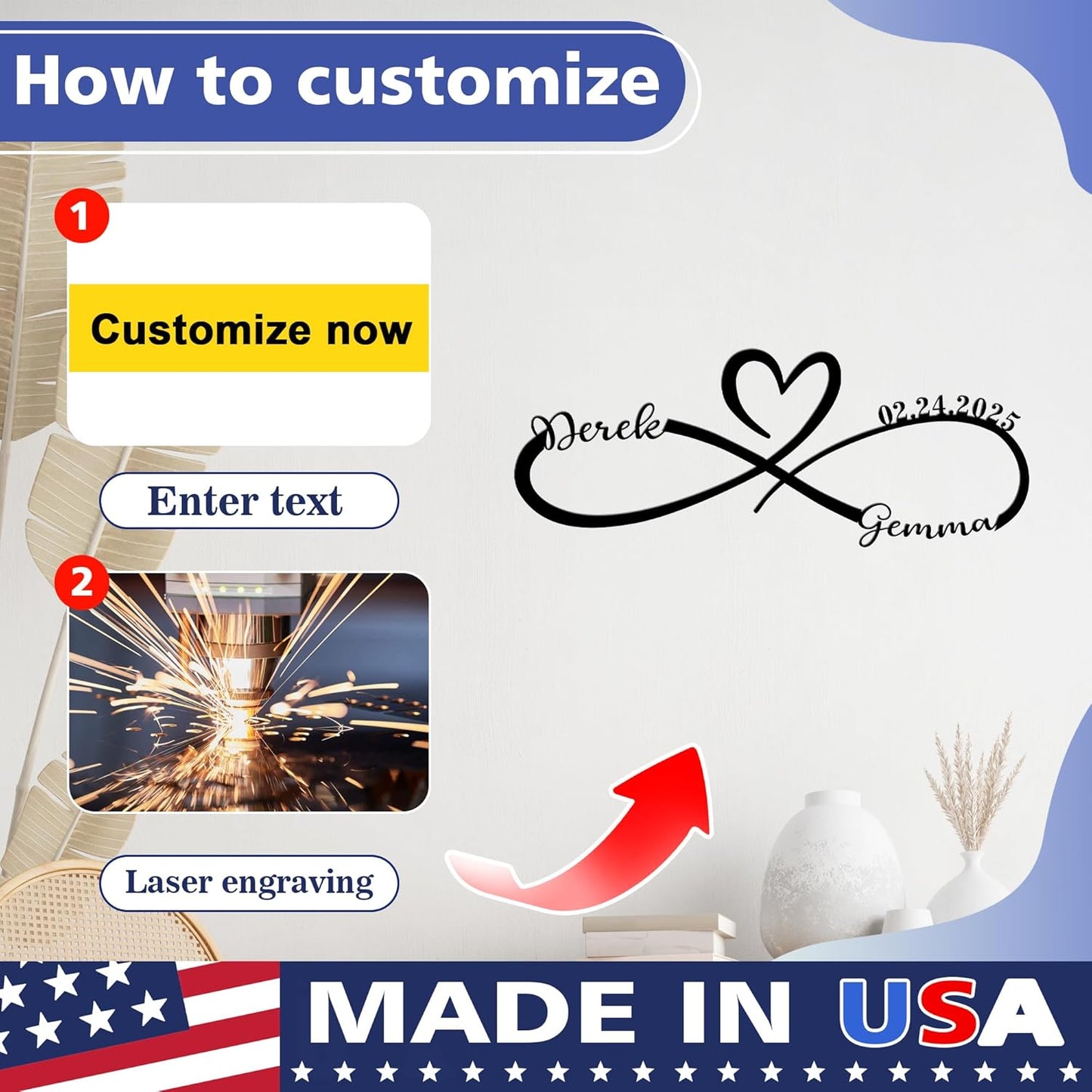 Personalized Valentine's Day Wedding Gifts For Couple Newlyweds, Custom Metal Infinity Signs With Name Date, Metal Name Signs Wall Art, Customized Anniversary Christmas Gifts For Women Men